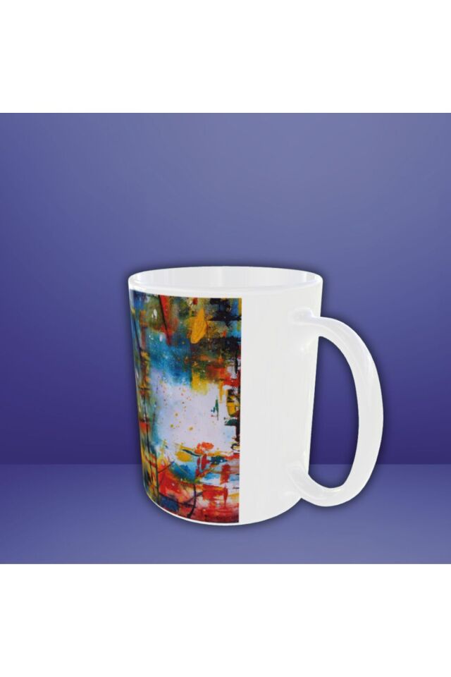 YAĞLI BOYA DESENLİ RENKLİ TASARIM KUPA