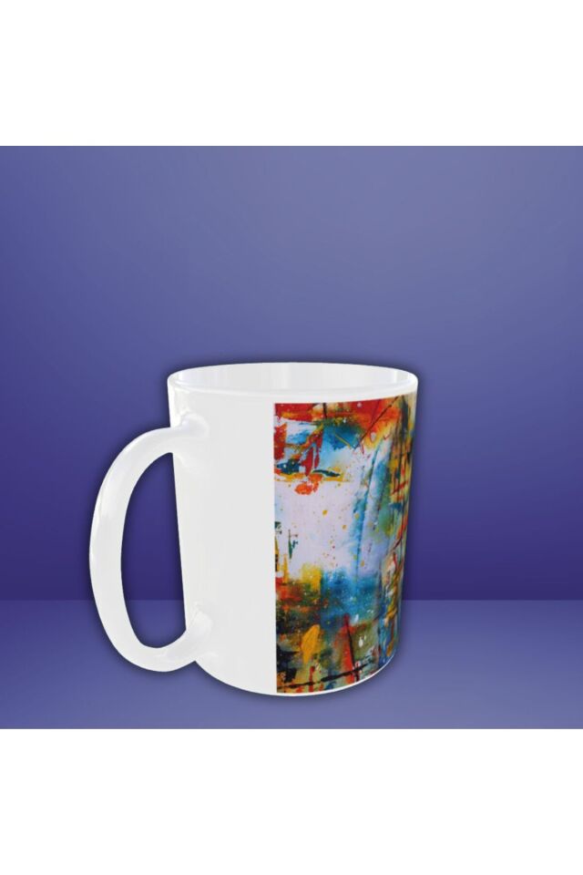 YAĞLI BOYA DESENLİ RENKLİ TASARIM KUPA