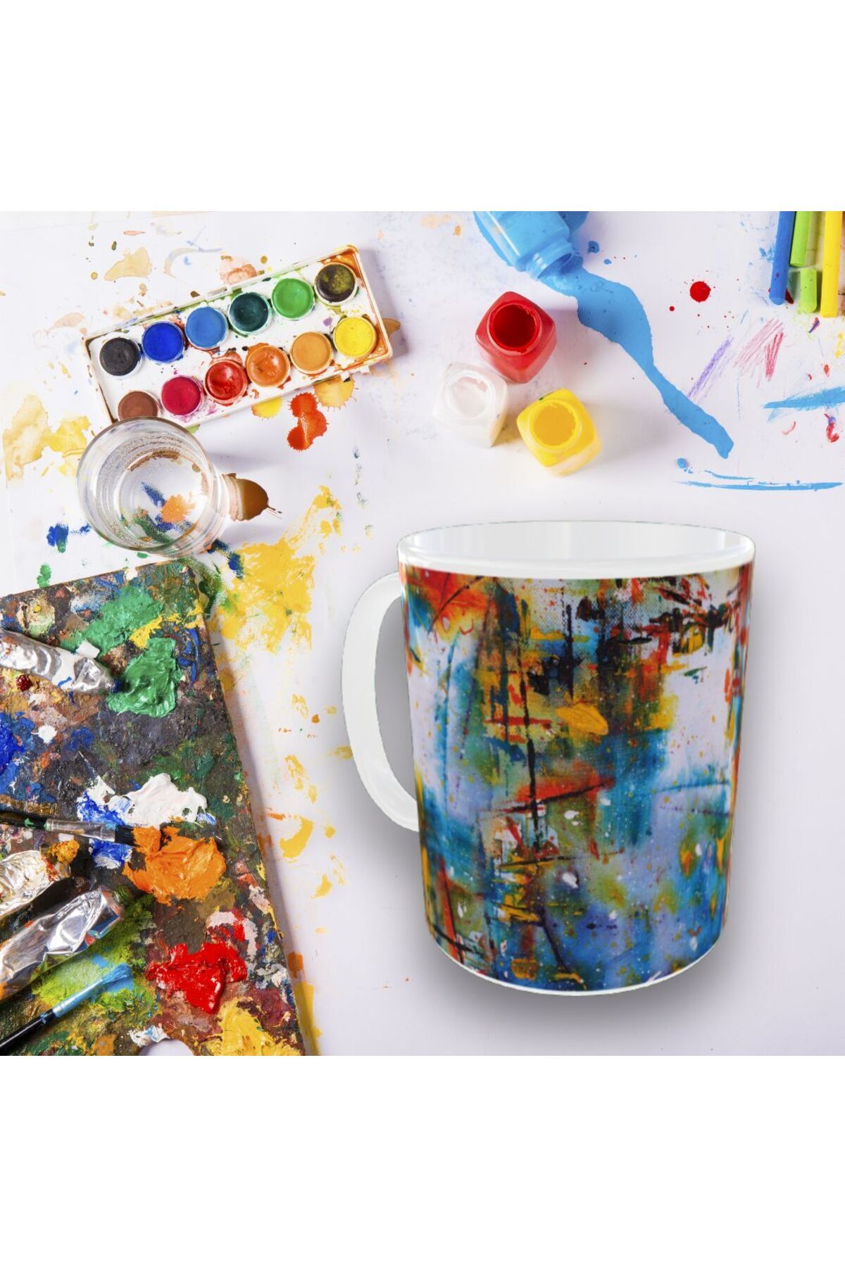 YAĞLI BOYA DESENLİ RENKLİ TASARIM KUPA