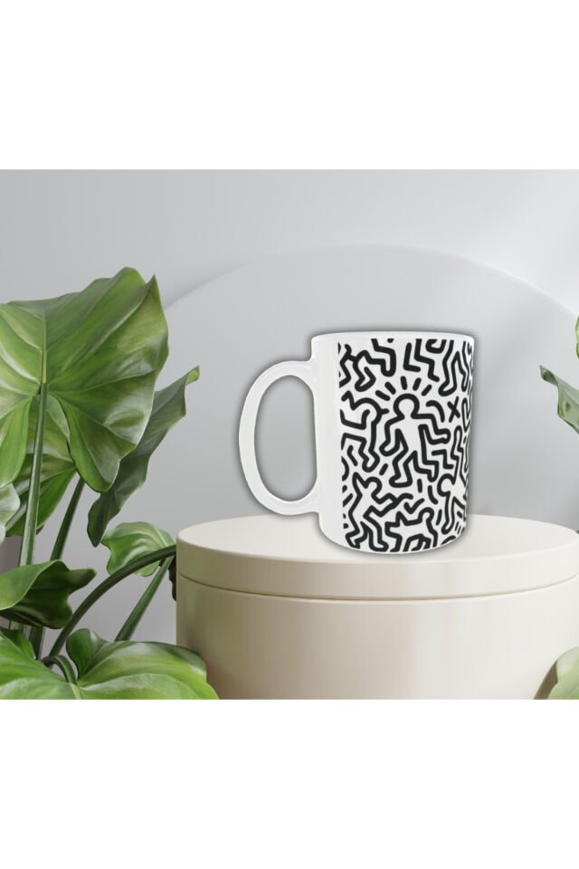 SİYAH BEYAZ DESENLİ TASARIM KUPA