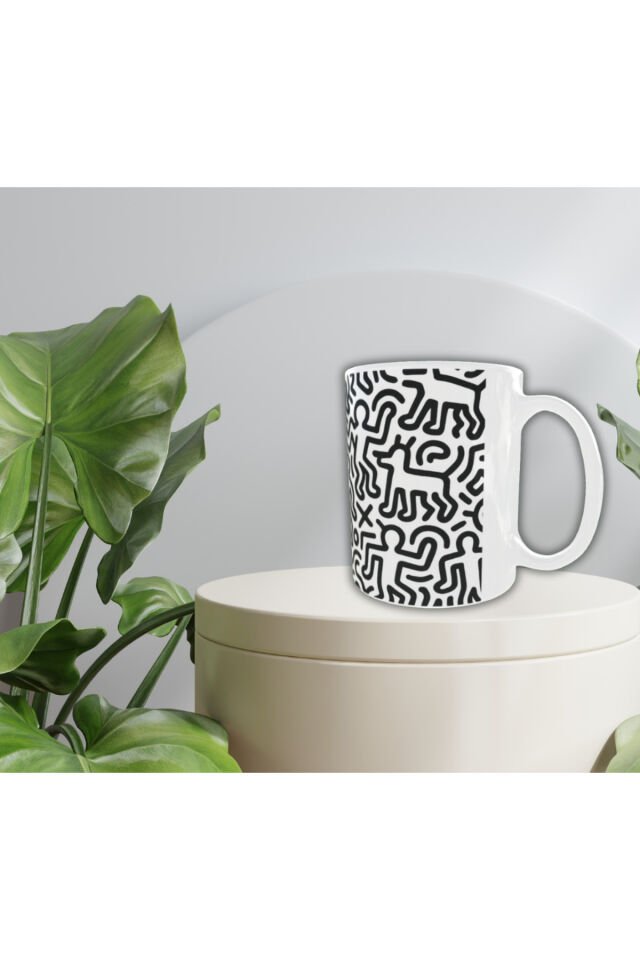 SİYAH BEYAZ DESENLİ TASARIM KUPA