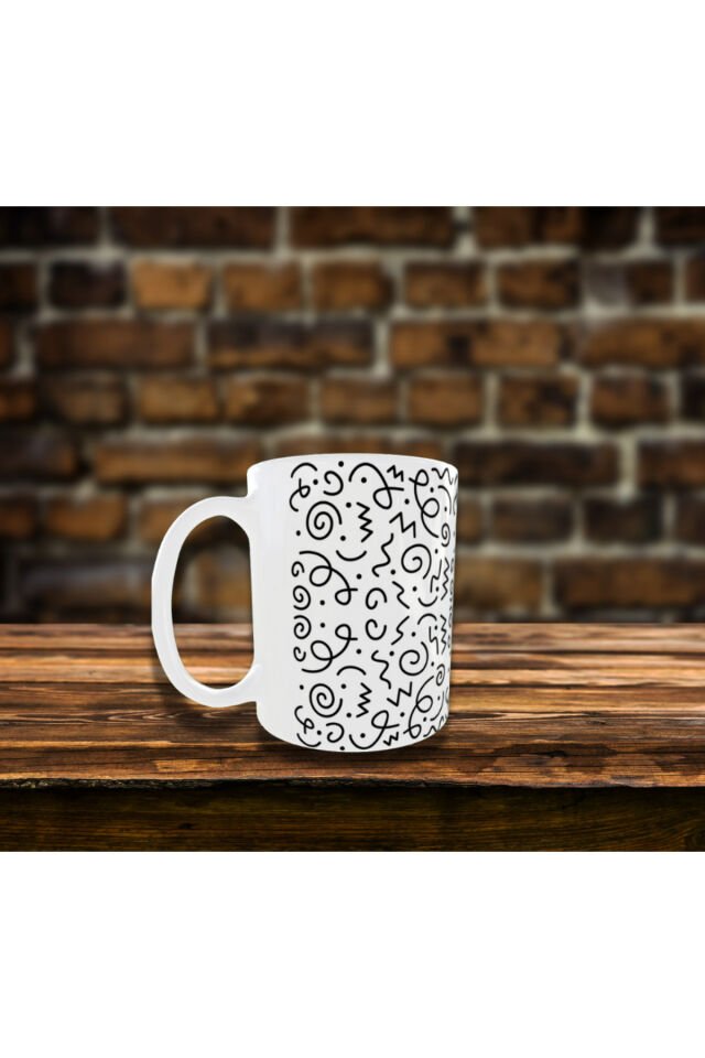 SİYAH BEYAZ DESENLİ TASARIM KUPA