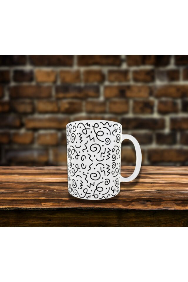 SİYAH BEYAZ DESENLİ TASARIM KUPA