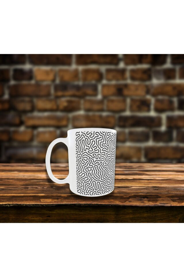 SİYAH BEYAZ DALGA DESENLİ TASARIM KUPA