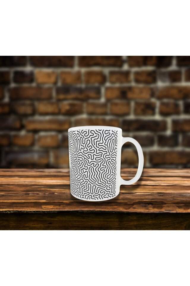 SİYAH BEYAZ DALGA DESENLİ TASARIM KUPA