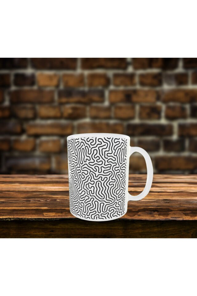 SİYAH BEYAZ DALGA DESENLİ TASARIM KUPA