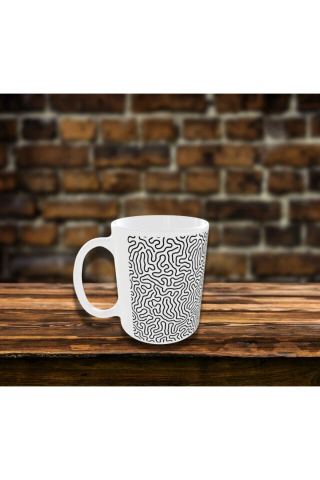 SİYAH BEYAZ DALGA DESENLİ TASARIM KUPA