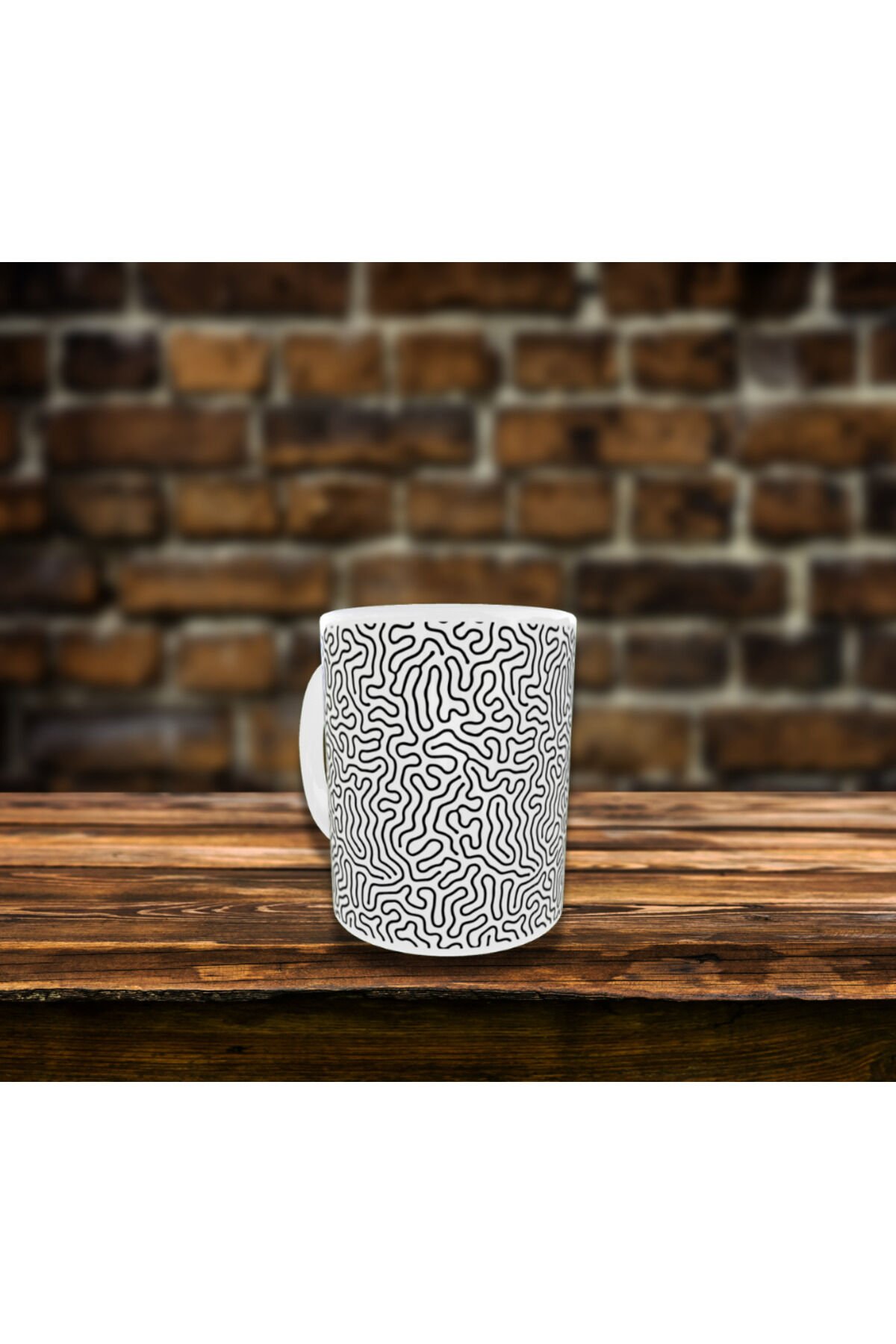 SİYAH BEYAZ DALGA DESENLİ TASARIM KUPA