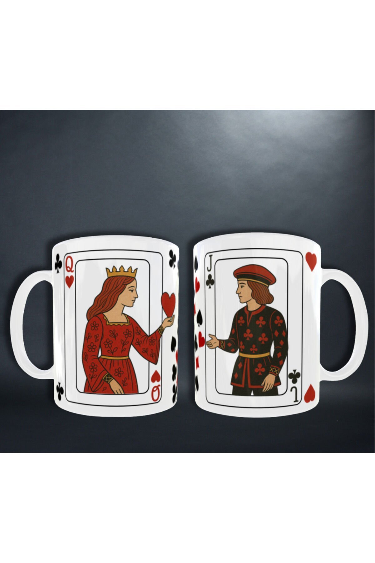 İSKAMBİL TEMALI KUPA KIZI VE SİNEK VALESİ FİGÜRLÜ SEVGİLİLER İÇİN ÇİFT KUPA