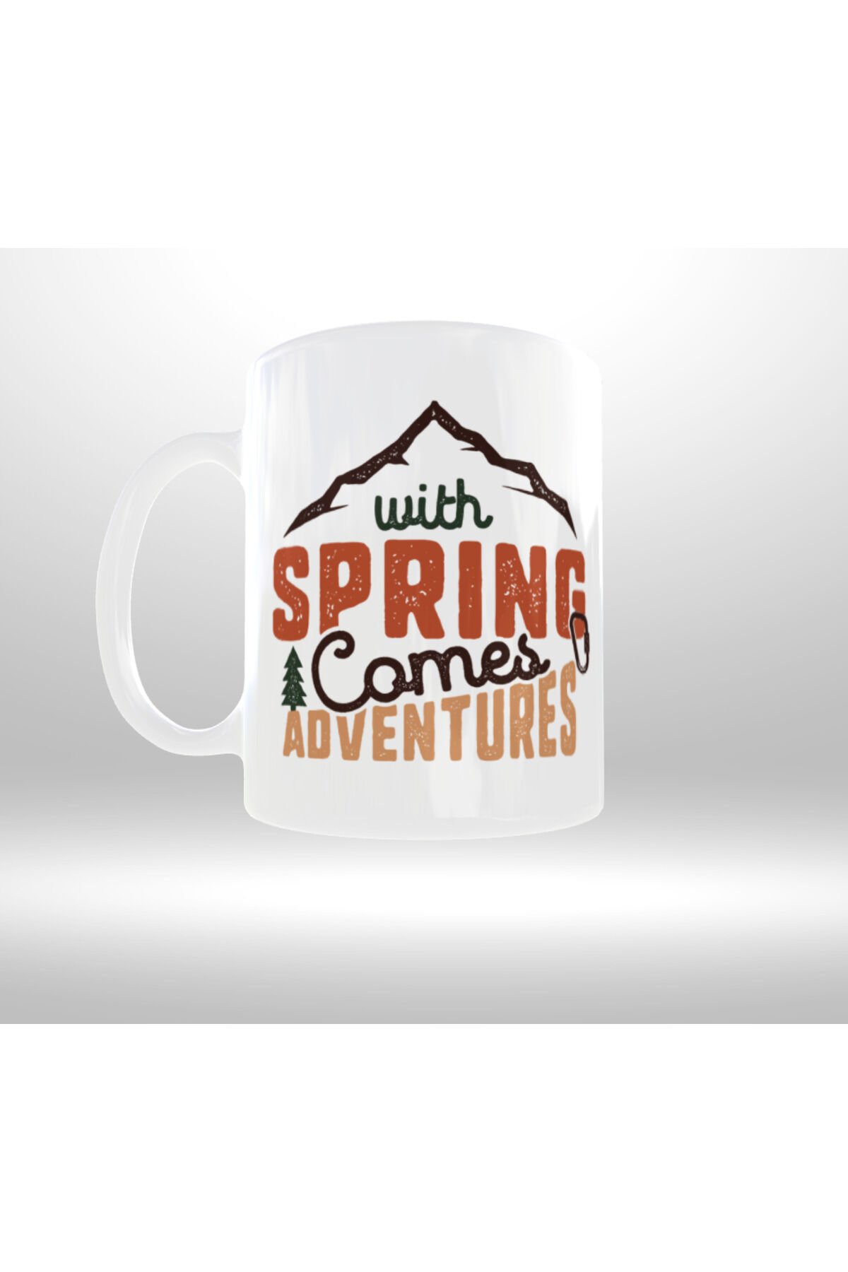 DOĞA KAMP TEMALI ''WITH SPRING COMES TO ADVENTURE'' YAZILI RETRO TASARIM KUPA