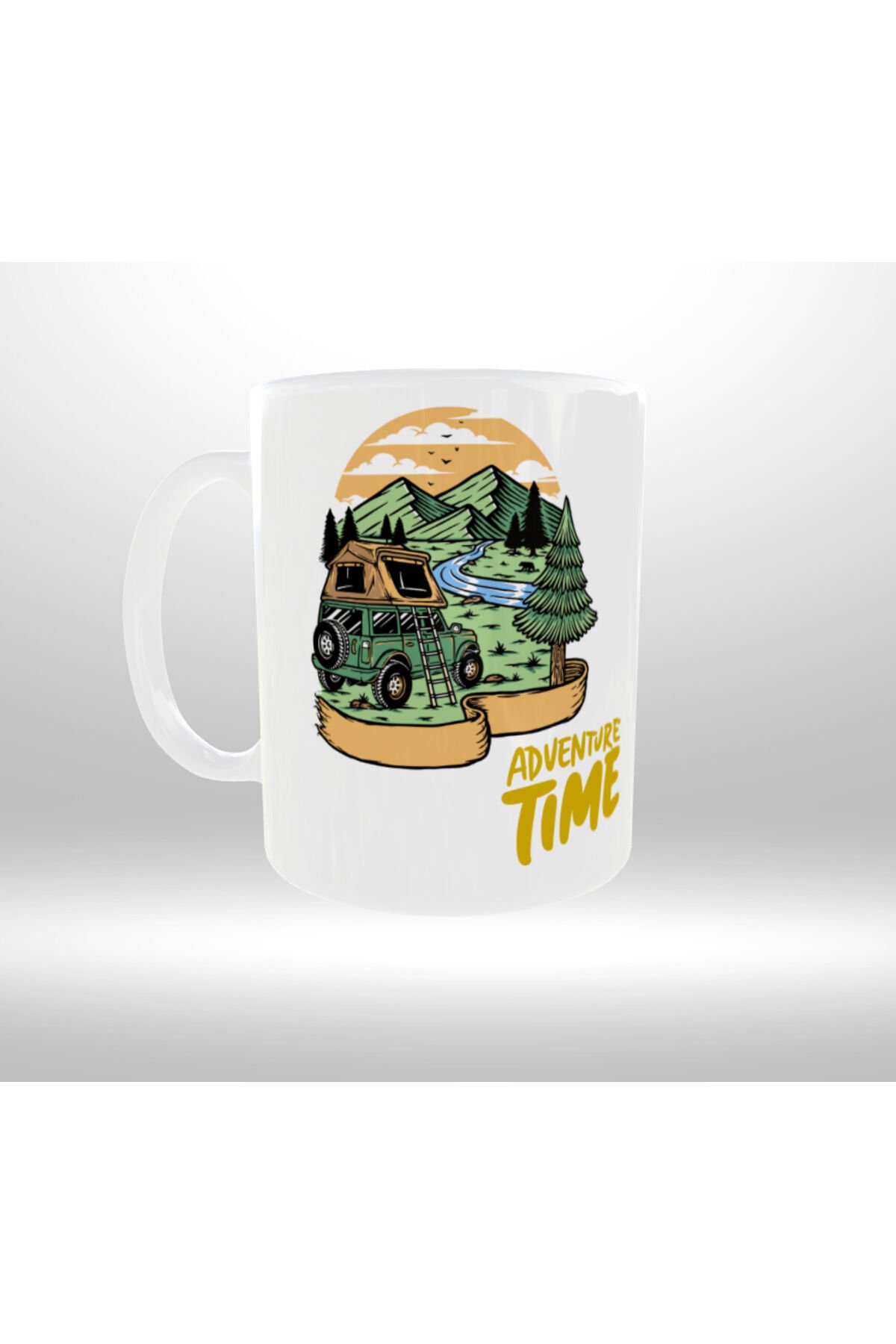 DOĞA KAMP TEMALI ''TİME TO ADVENTURE'' YAZILI TASARIM KUPA