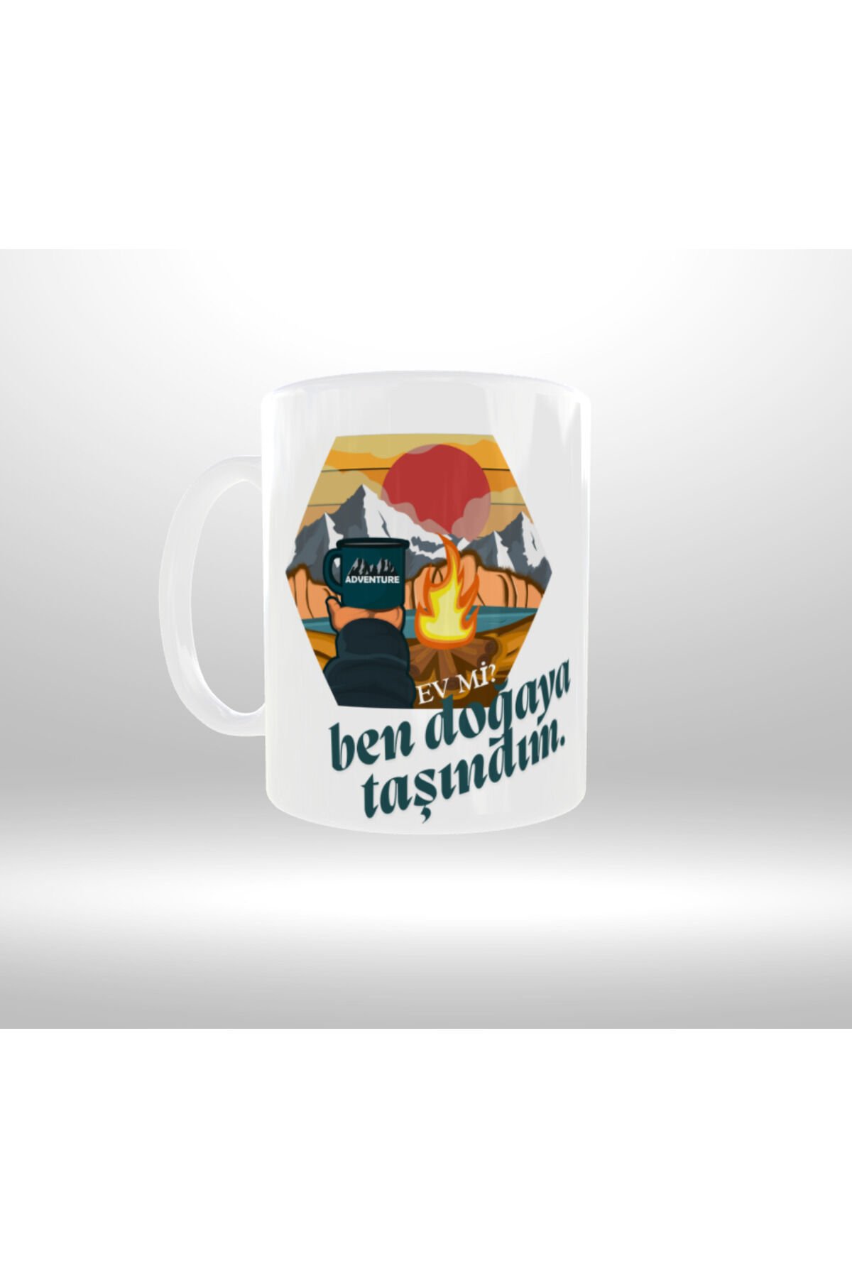 KAMP TEMALI ''EV Mİ? BEN DOĞAYA TAŞINDIM'' YAZILI TASARIM KUPA