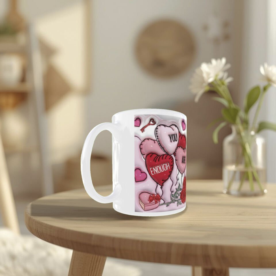 Sevgililer Günü Özel ''You Are Enough'' Tasarımlı Pembe Porselen Kupa