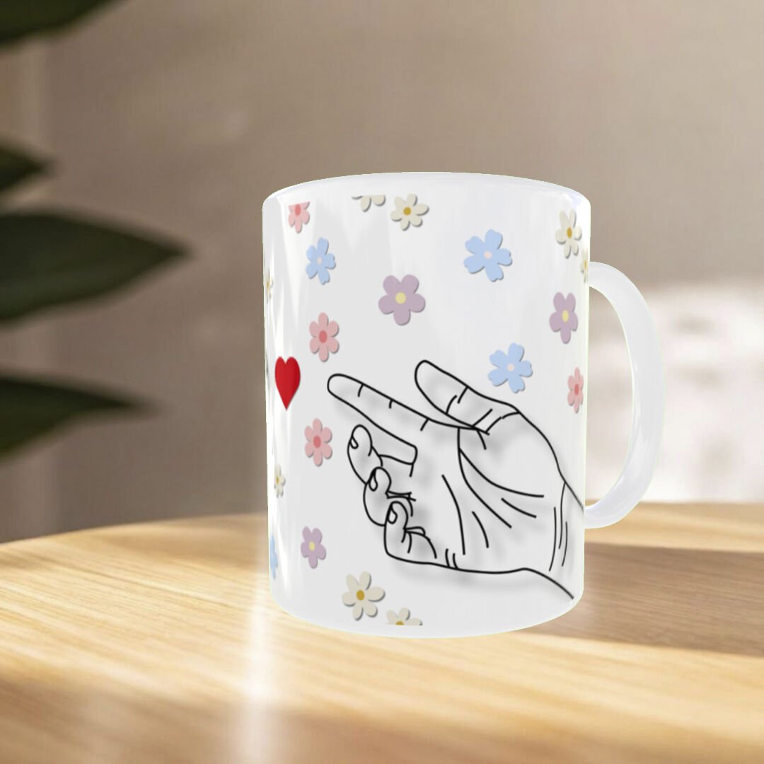 Çiçek ve El İllüstrasyonlu Sanatsal Tasarım Hediye Kupa Bardak