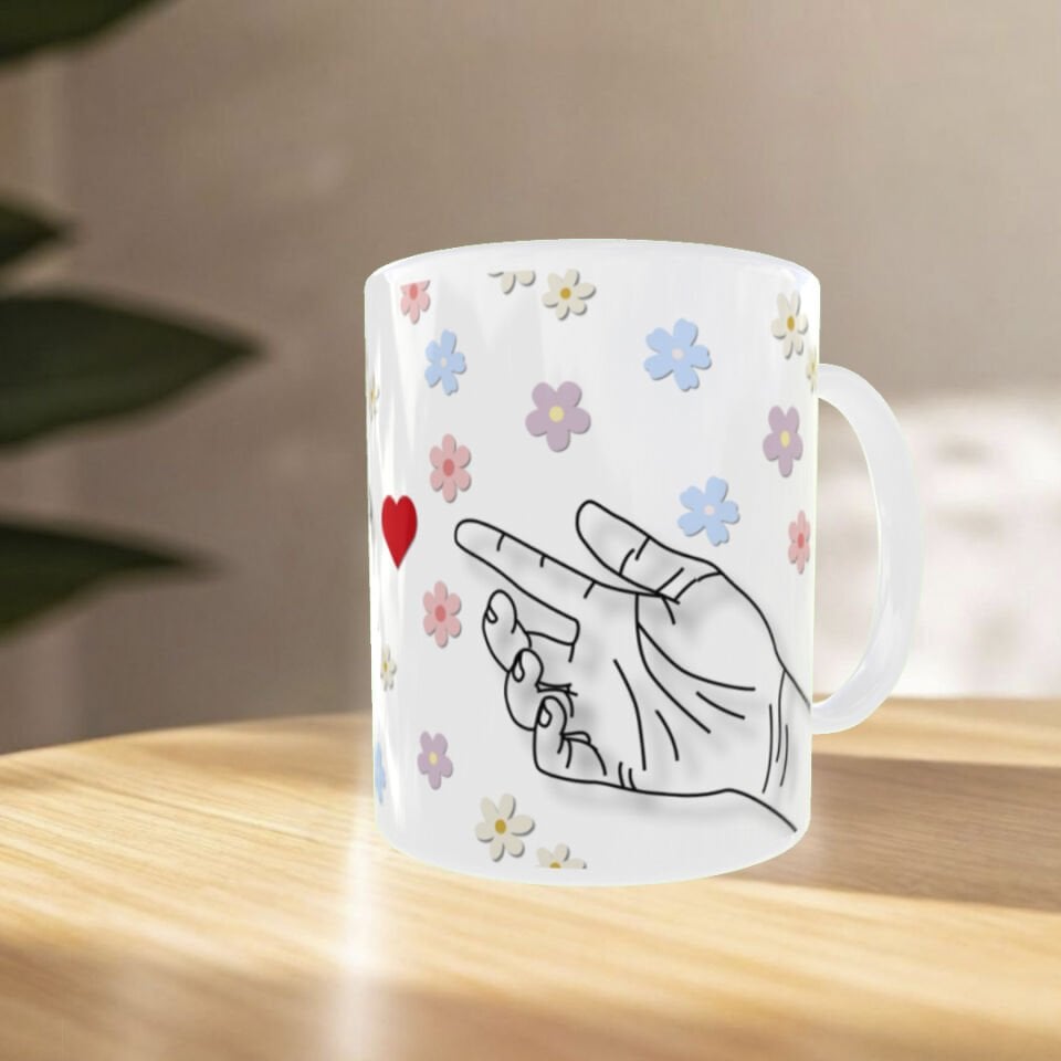 Çiçek ve El İllüstrasyonlu Sanatsal Tasarım Hediye Kupa Bardak