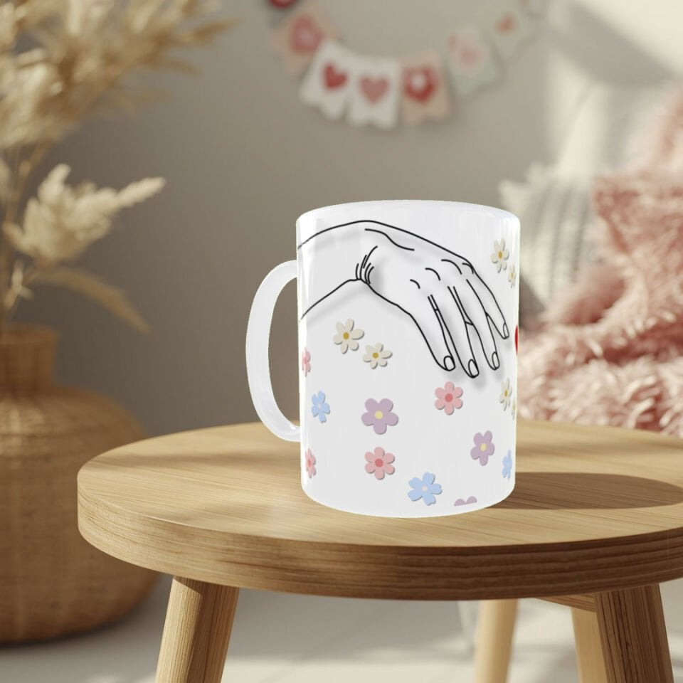 Çiçek ve El İllüstrasyonlu Sanatsal Tasarım Hediye Kupa Bardak