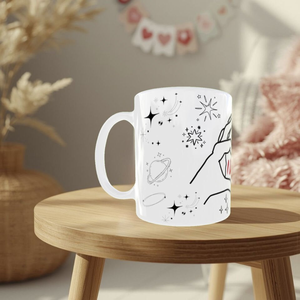 I Love You Yazılı Kalp Eller Tasarımlı Porselen Kupa | Sevgiliye Romantik Hediye