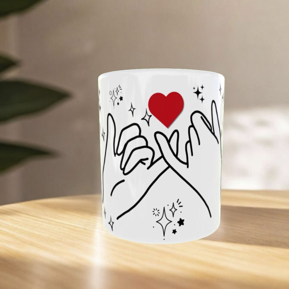 Kalpli Pinky Promise Tasarımlı Porselen Kupa | Sevgiliye Anlamlı Romantik Hediye