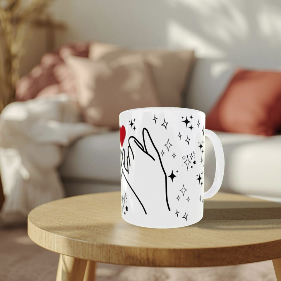 Kalpli Pinky Promise Tasarımlı Porselen Kupa | Sevgiliye Anlamlı Romantik Hediye