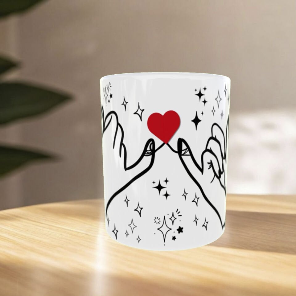 Minimalist El Ele & Kalp Figürlü Tasarım Bardak