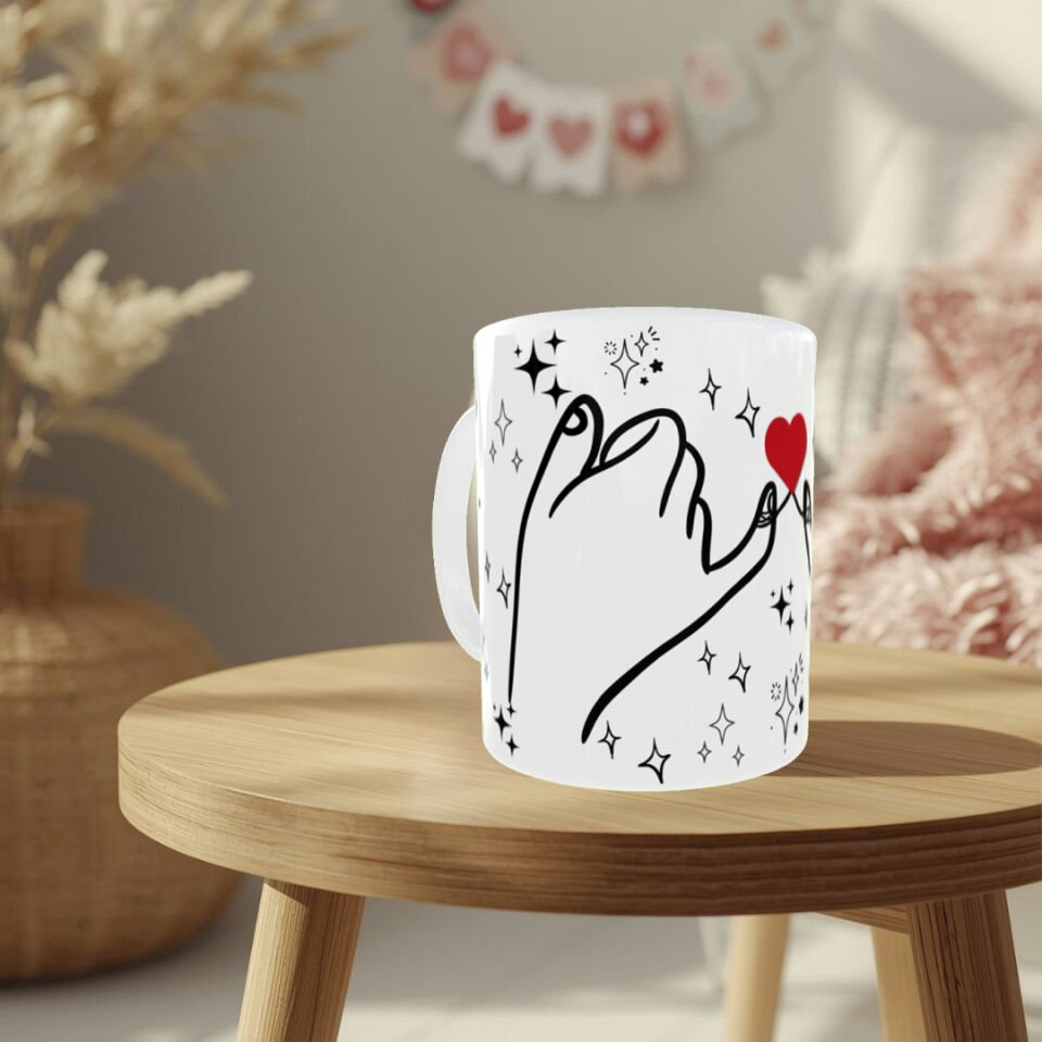 Minimalist El Ele & Kalp Figürlü Tasarım Bardak