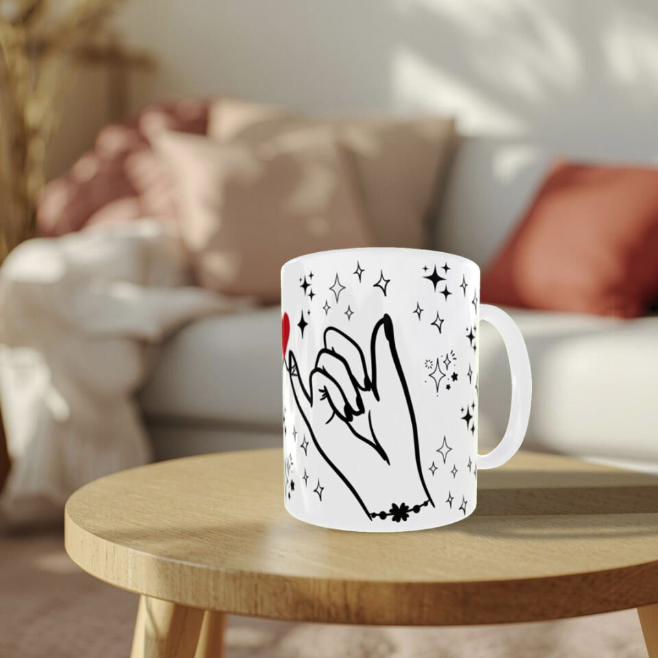 Minimalist El Ele & Kalp Figürlü Tasarım Bardak