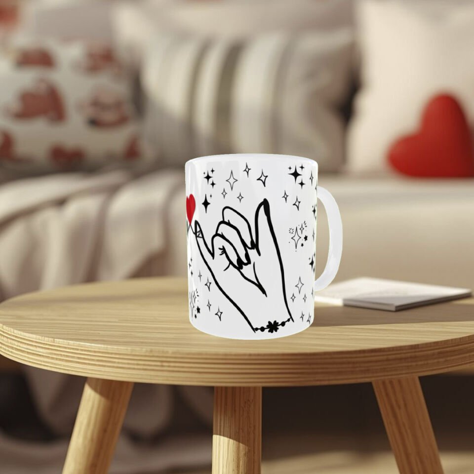 Minimalist El Ele & Kalp Figürlü Tasarım Bardak