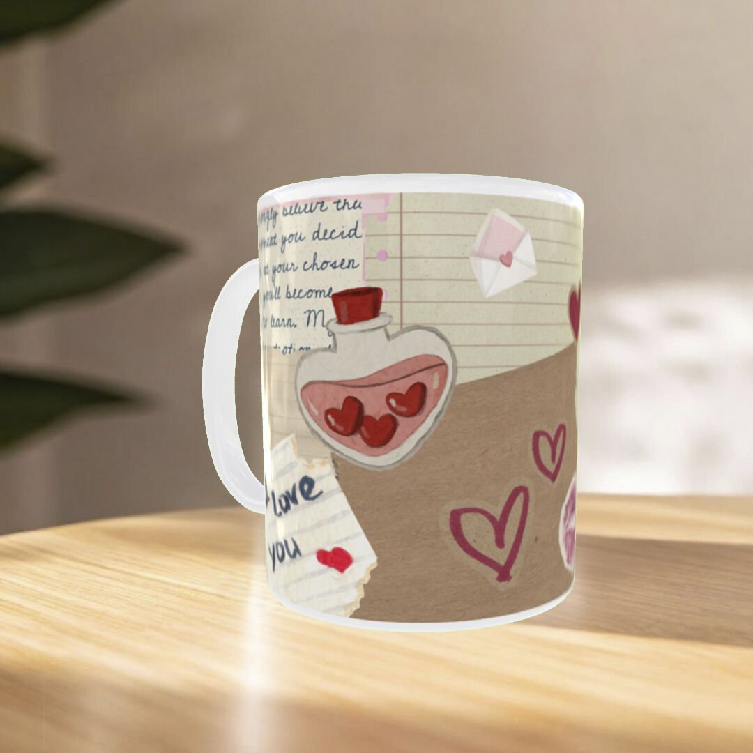 Vintage Tasarım Aşk İksiri ve Mektup Temalı Sevgiliye Hediye Kupa Bardak