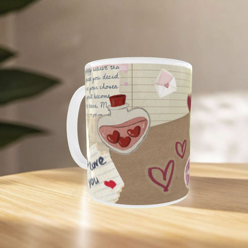 Vintage Tasarım Aşk İksiri ve Mektup Temalı Sevgiliye Hediye Kupa Bardak