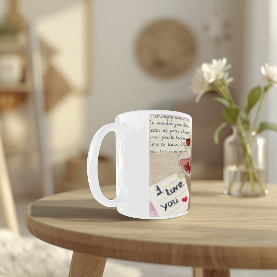 Vintage Tasarım Aşk İksiri ve Mektup Temalı Sevgiliye Hediye Kupa Bardak