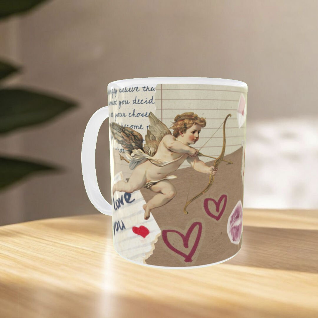 Eros (Aşk Meleği) Tasarımlı Porselen Kupa Romantik Sevgililer Günü Kupası