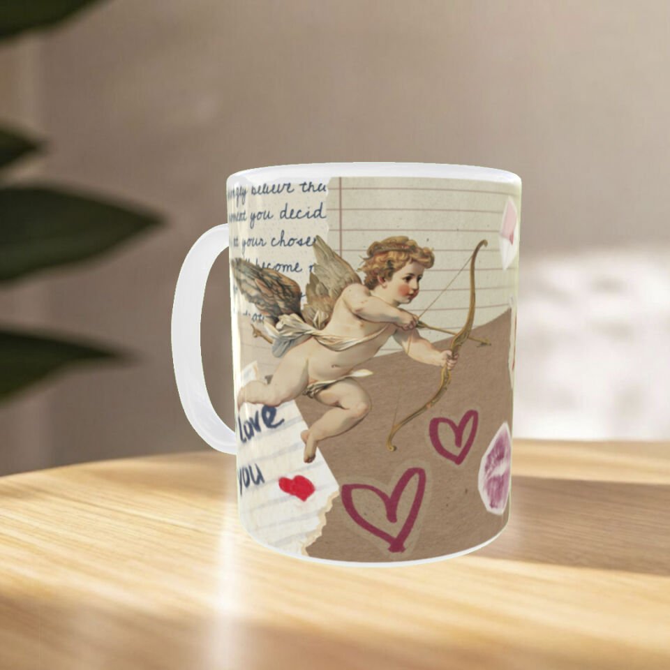 Eros (Aşk Meleği) Tasarımlı Porselen Kupa Romantik Sevgililer Günü Kupası
