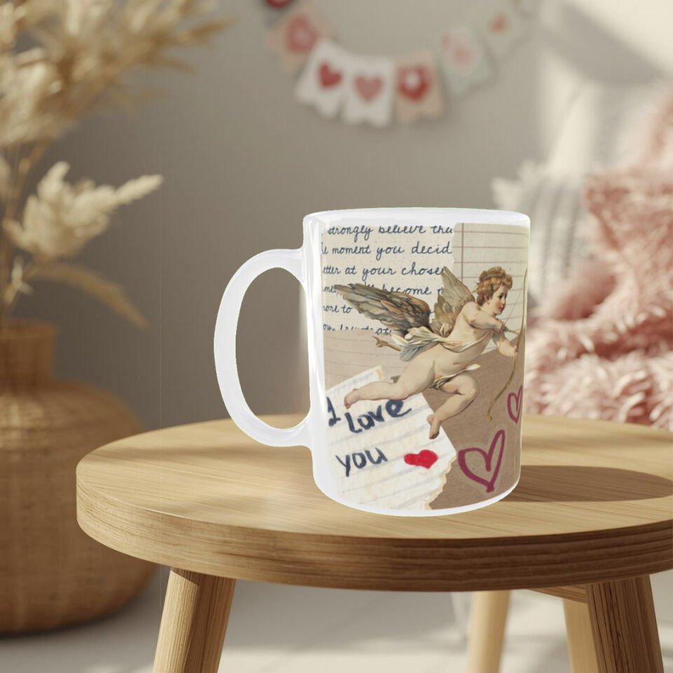 Eros (Aşk Meleği) Tasarımlı Porselen Kupa Romantik Sevgililer Günü Kupası