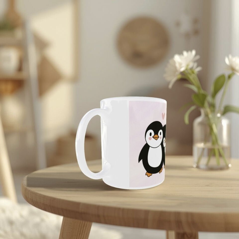 Sevimli Penguen Çift Tasarımlı Porselen Kupa  Romantik Aşk Kupası