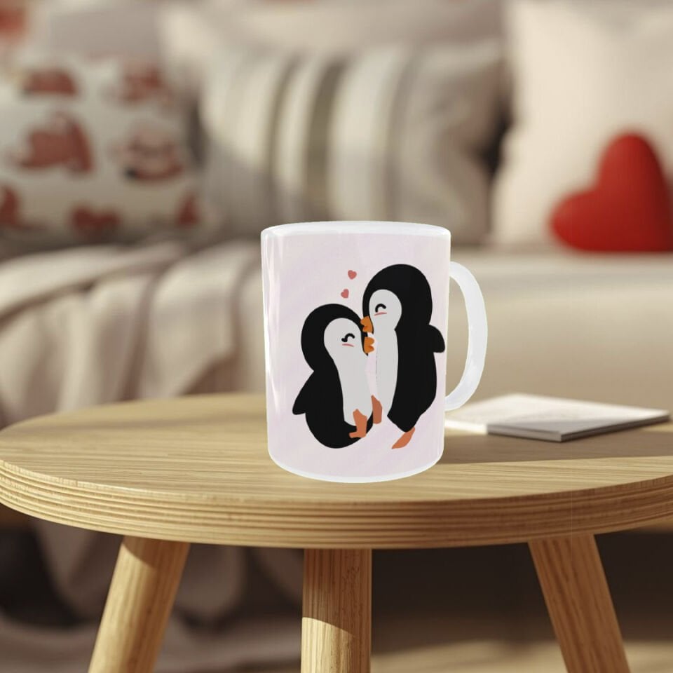 Sevimli Penguen Çift Tasarımlı Porselen Kupa  Romantik Aşk Kupası