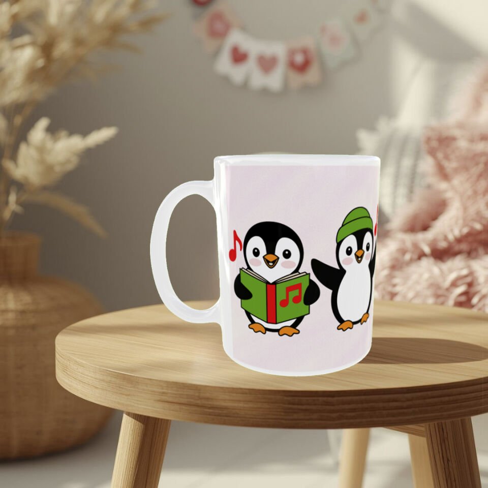 Sevgililer Günü Penguen Desenli Porselen Kupa