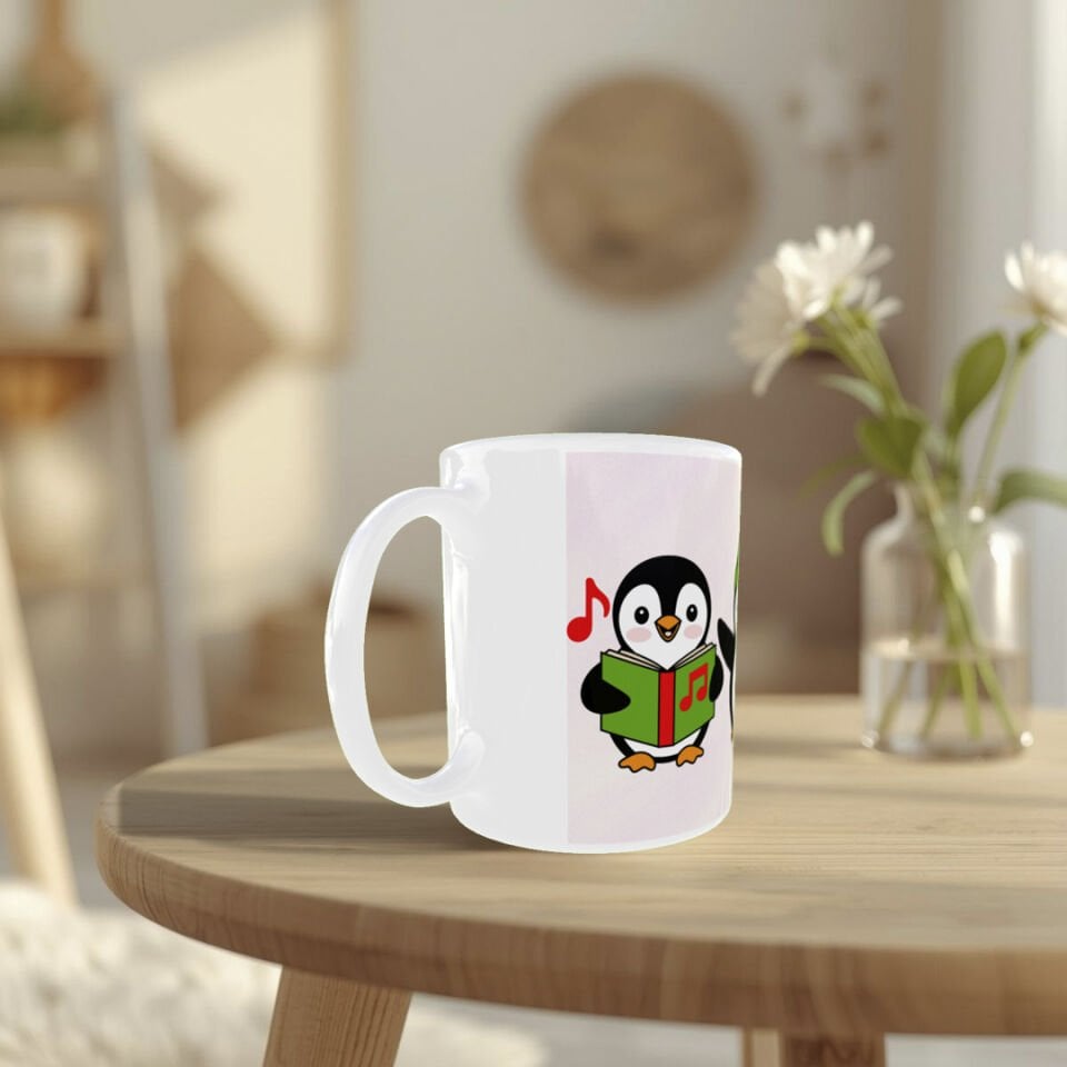 Sevgililer Günü Penguen Desenli Porselen Kupa