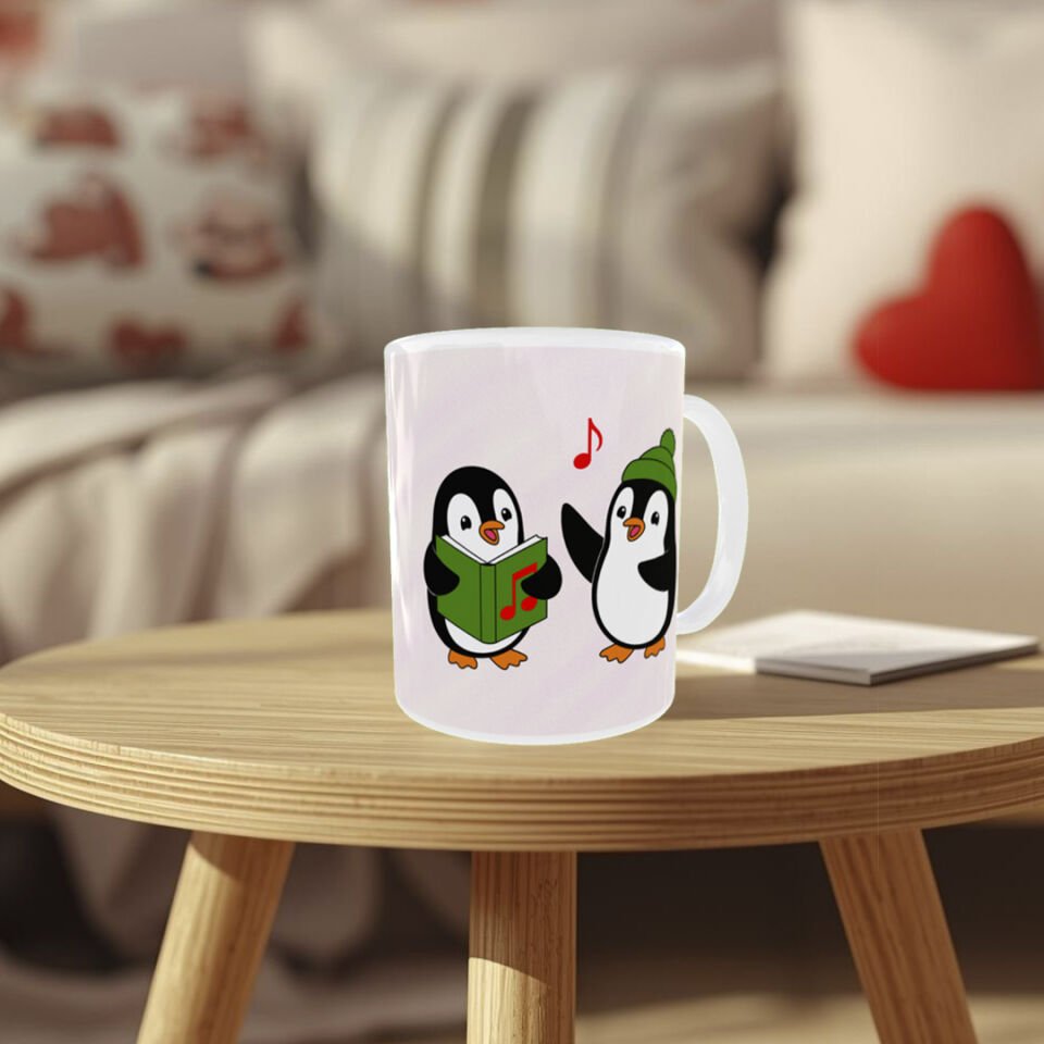 Sevgililer Günü Penguen Desenli Porselen Kupa