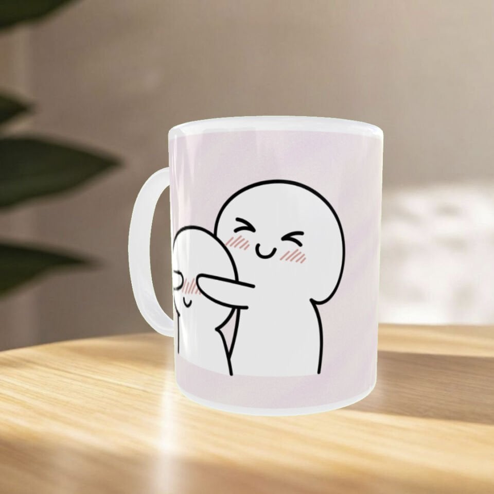 Sevgililer Günü Romantik Sarılan Çift Desenli Porselen Kupa