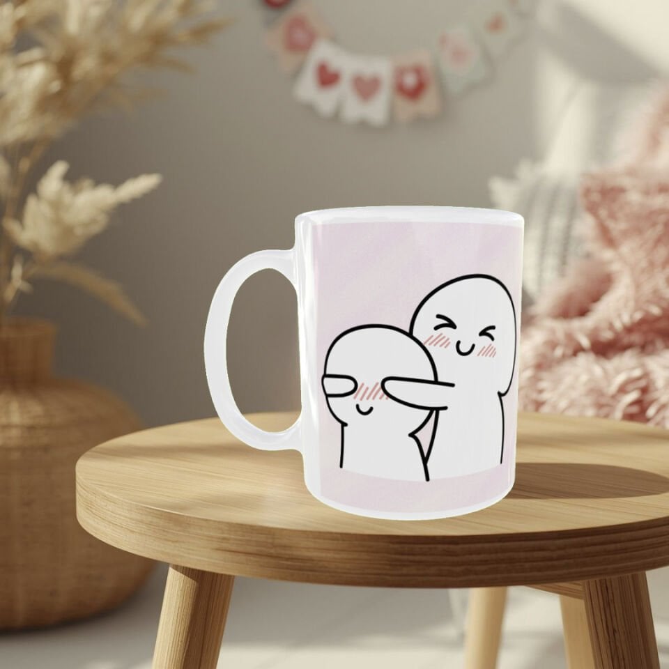 Sevgililer Günü Romantik Sarılan Çift Desenli Porselen Kupa