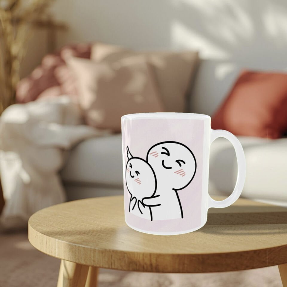 Sevgililer Günü Romantik Sarılan Çift Desenli Porselen Kupa