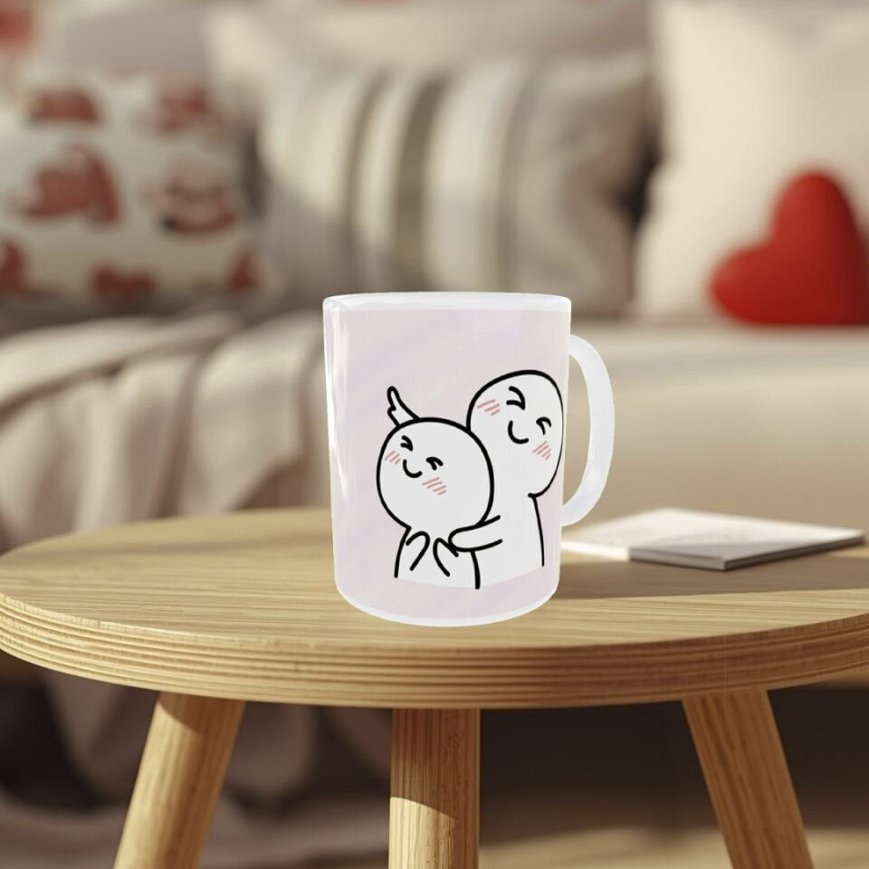 Sevgililer Günü Romantik Sarılan Çift Desenli Porselen Kupa