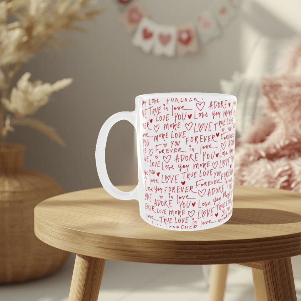 Sevgililer Günü Love Yazılı Desenli Porselen Kupa