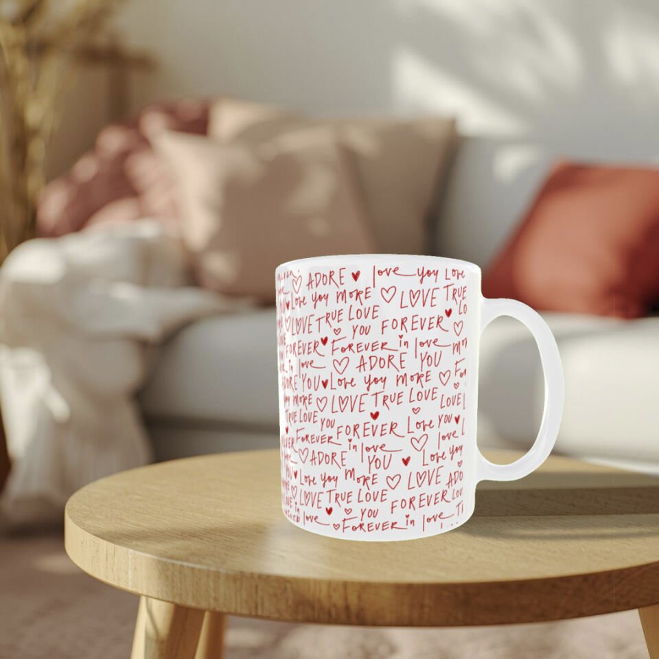Sevgililer Günü Love Yazılı Desenli Porselen Kupa