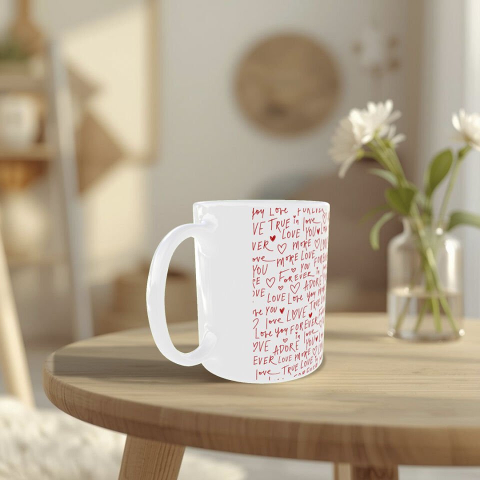 Sevgililer Günü Love Yazılı Desenli Porselen Kupa