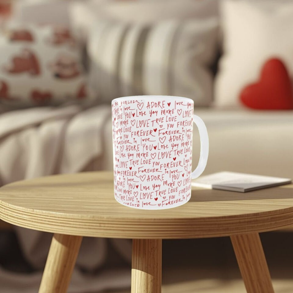 Sevgililer Günü Love Yazılı Desenli Porselen Kupa