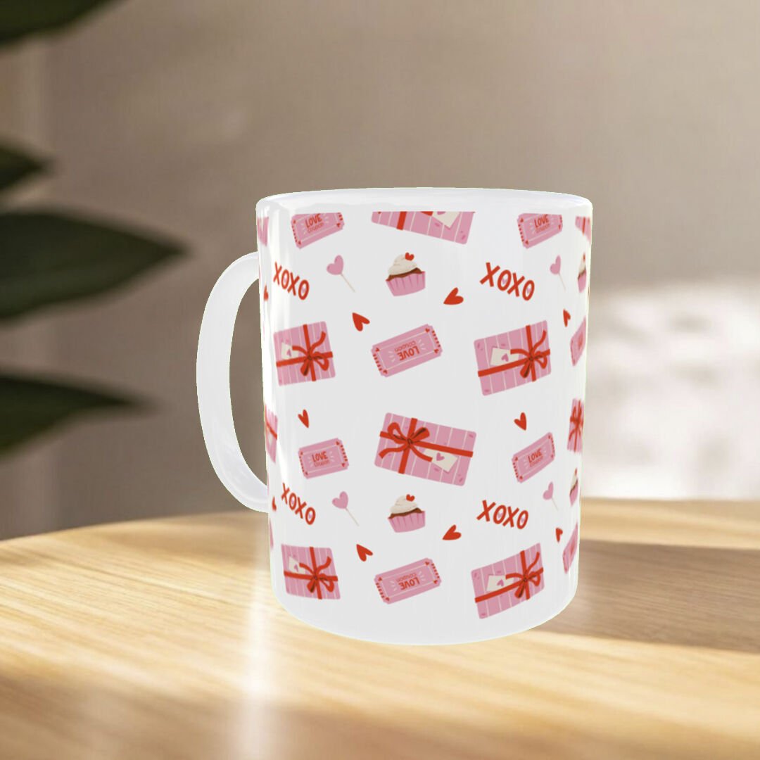 Sevgililer Günü XOXO Desenli Porselen Kupa