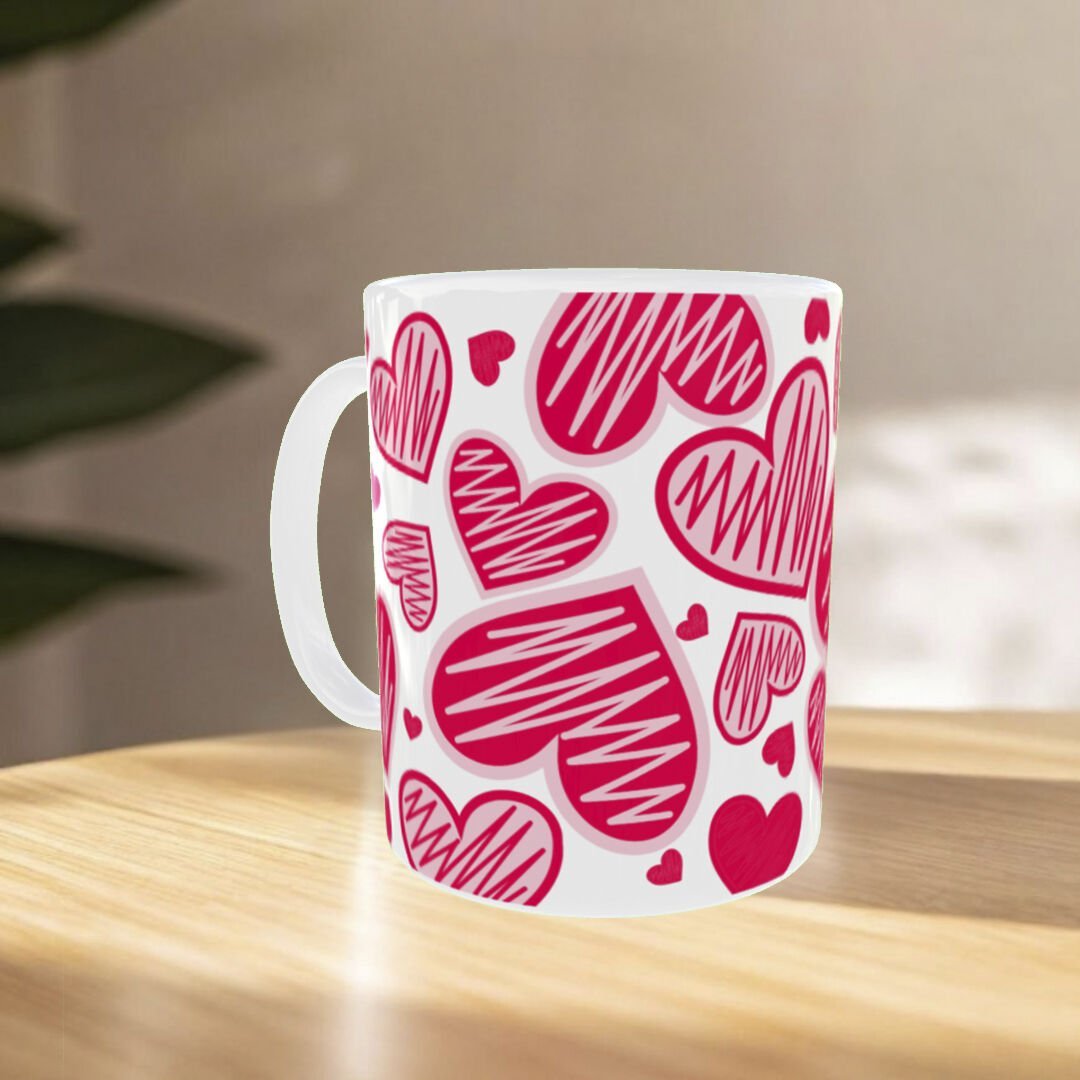 Sevgililer Günü Kalp Desenli Porselen Kupa