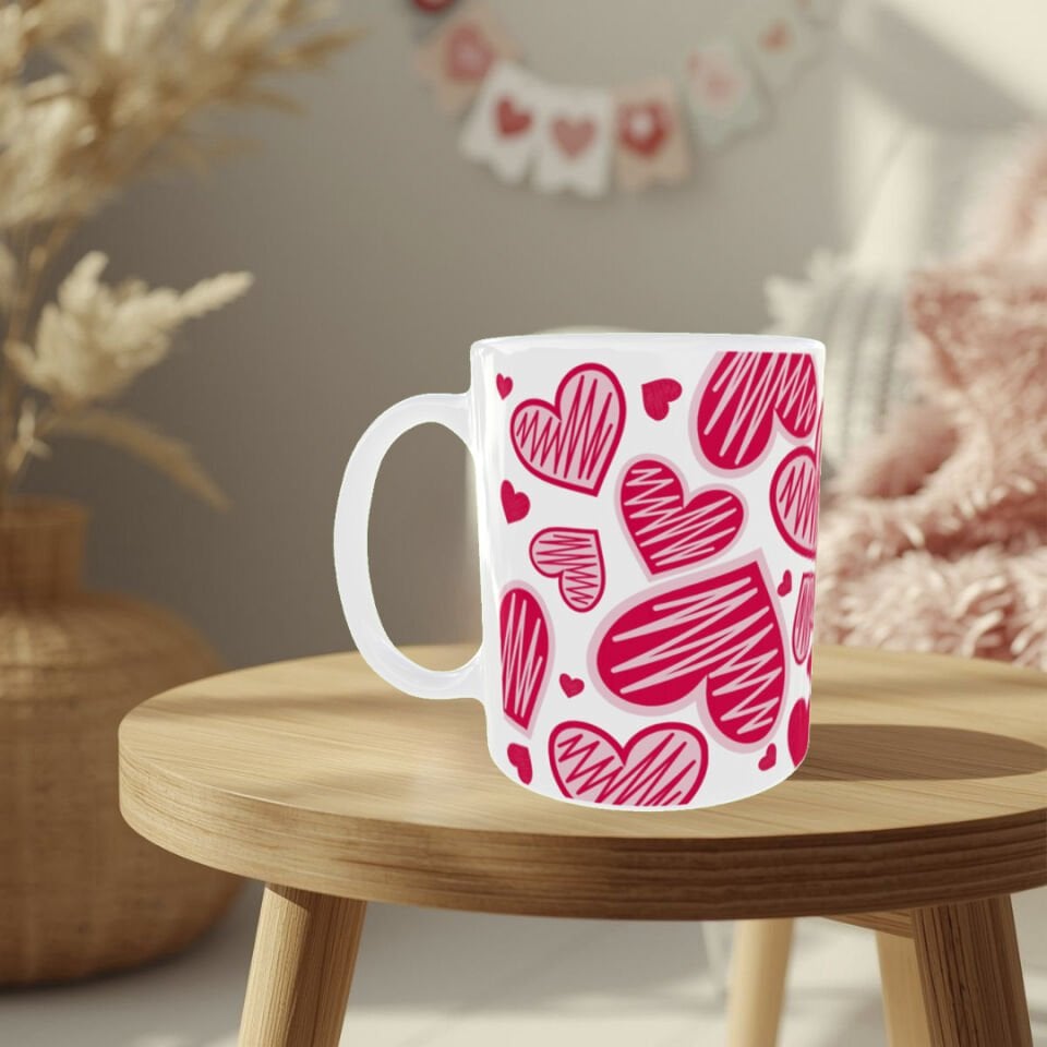 Sevgililer Günü Kalp Desenli Porselen Kupa