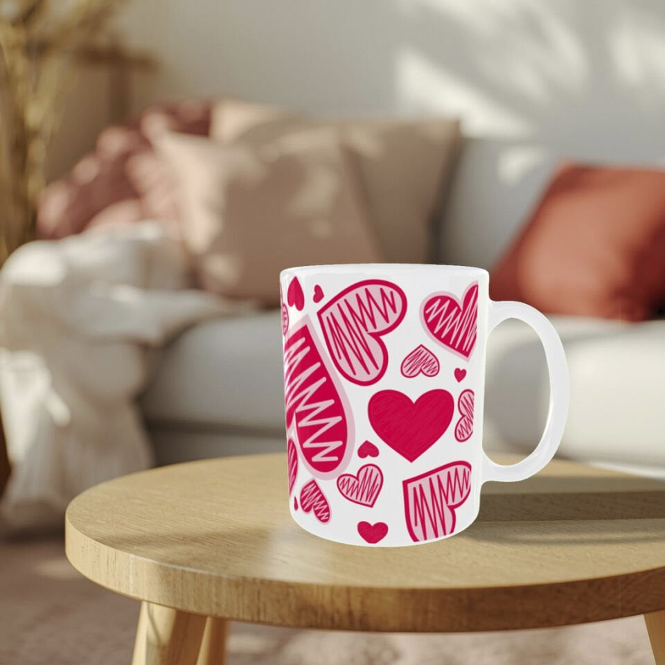 Sevgililer Günü Kalp Desenli Porselen Kupa